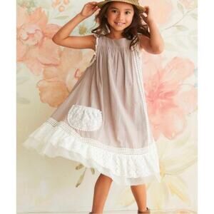 Chasing Fireflies Tan Cream Tiered Ruffle Lace Girls 10 Dress Sleeveless Cottage